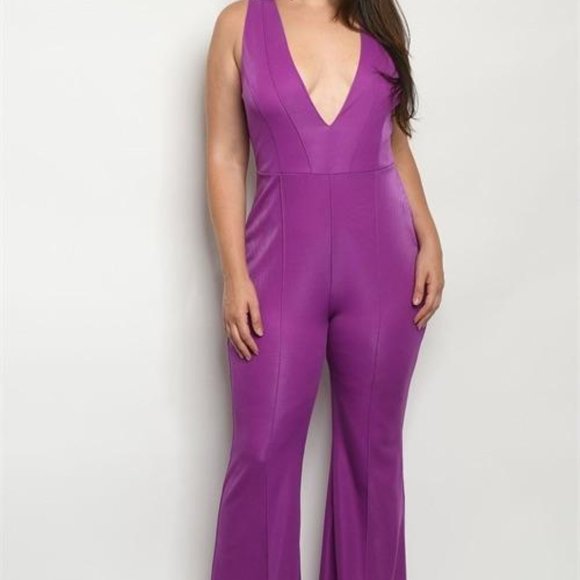 1X Plus Size Purple PLUS SIZE JUMPSUIT - Picture 2 of 4